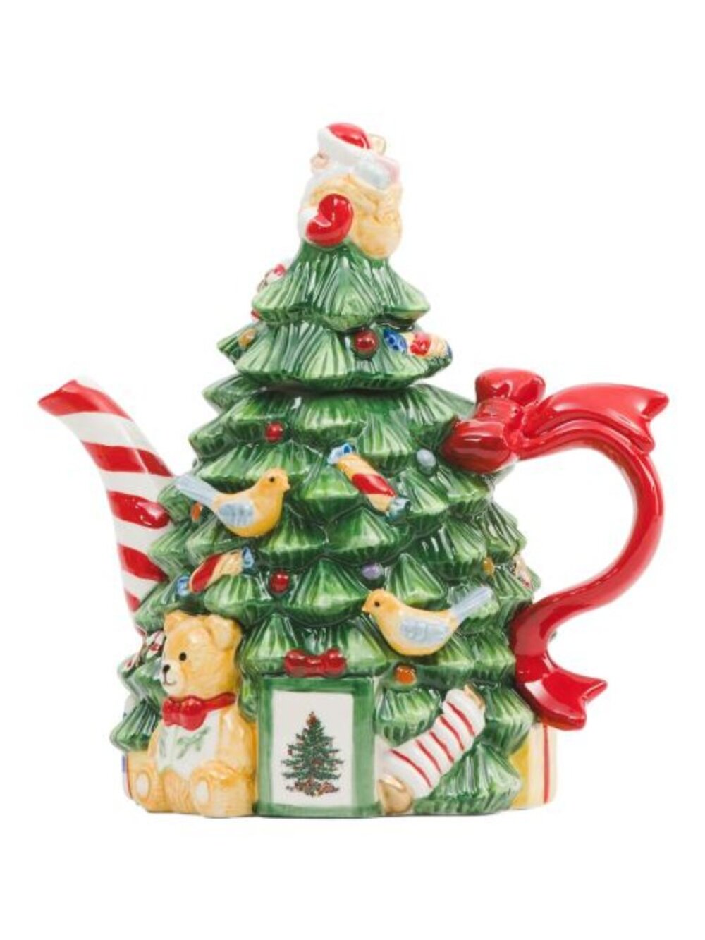 Spode Christmas Tree Figural Teapot 26.8oz Santa Candy Cane Spout Holiday NEW